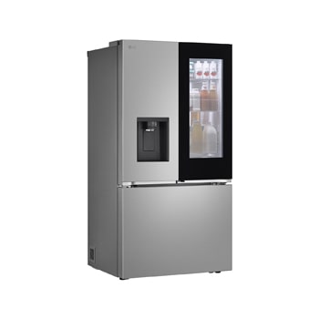 Refrigerador InstaView French Door LG GM89SXD Acero Negro, muestra el panel InstaView Door-in-Door iluminado, integrado en una cocina moderna de tonos gris-azulado.
