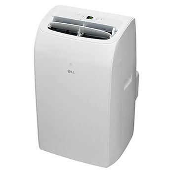 Right-side view of a portable air conditioner with power on