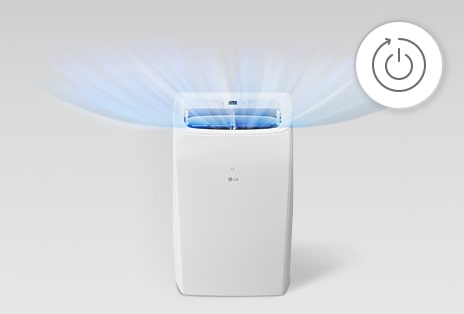 Aire Acondicionado Portátil que muestra la función de reinicio automático con el icono de encendido.