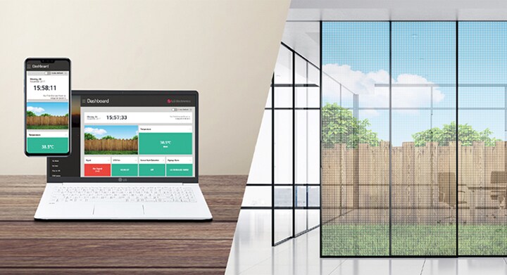 A través del Control Manager, gestiona las láminas transparentes de pared de oficina con el teléfono móvil y el ordenador portátil.