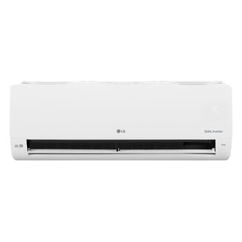 Front view of LG DUAL Inverter air conditioner with open lower vane