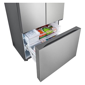 Vista lateral derecha de un refrigerador de varias puertas.