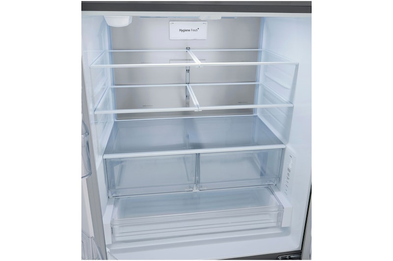 Vista cercana de la parte del refrigerador de un refrigerador de varias puertas.