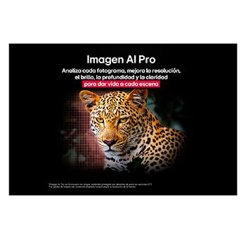 Leopard in the forest in vivid color and detail. The leopard has a grid and a light glowing behind it, indicating how LG AI Picture Pro made impressive visual enhancements to the scene's resolution, brightness, depth, and clarity.