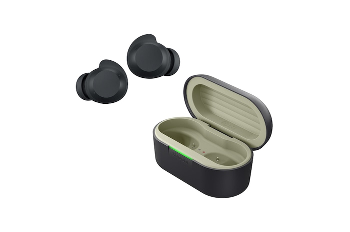 cradle side view with earbuds apart