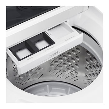 Water spray and arrows inside washer drum visualizing fast cleaning action of TurboWash™.