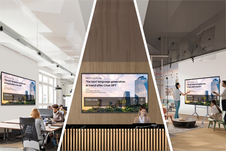 Los avisos de la empresa se muestran de manera uniforme en pantallas ubicadas en la oficina, el vestíbulo y las áreas de descanso.