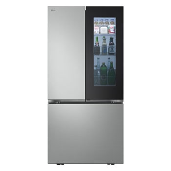 Front view of open refrigerator.