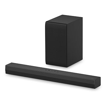 45-degree-angle view of soundbar and sub-woofer