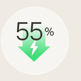 Icono de flecha hacia abajo que indica hasta un 55% de ahorro de energía.