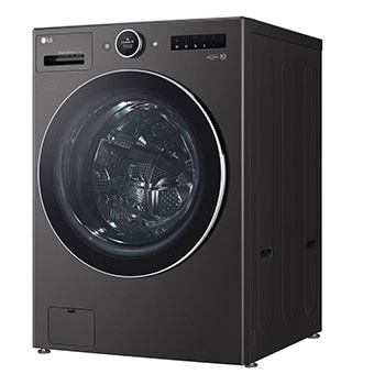 LG washer dryer combo detecting the shirts in a space with a sink and laundry supplies