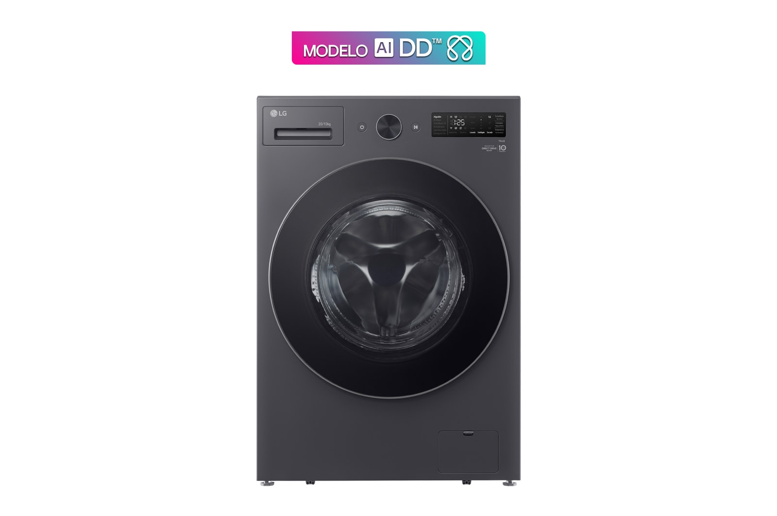 Vista frontal de Lavasecadora LG Carga Frontal AI DD™ (Inteligencia Artificial) - Capacidad 20kg / 10kg - Color Grafito, WD20EGNTS6P