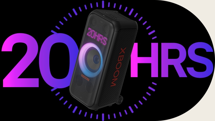 La Bocina está ubicado frente al ícono del reloj y la palabra "20HRS" está escrita detrás por motivos de diseño.