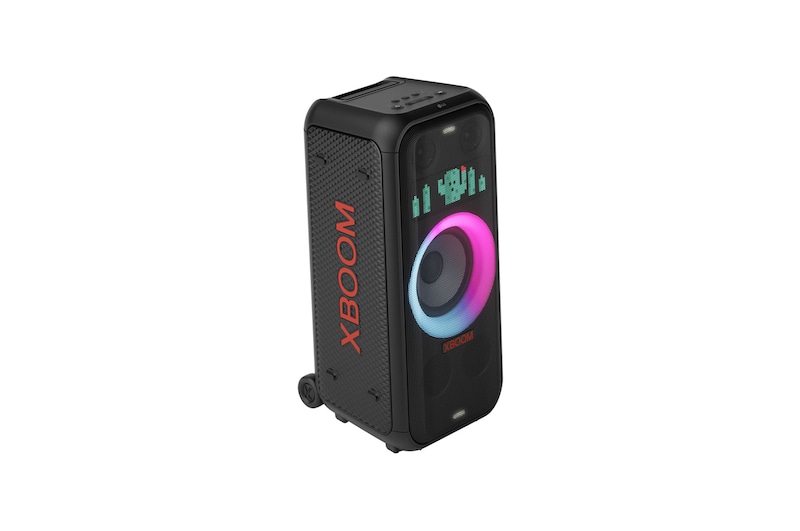 Left side forward with all lighting on.It shows XBOOM logo.