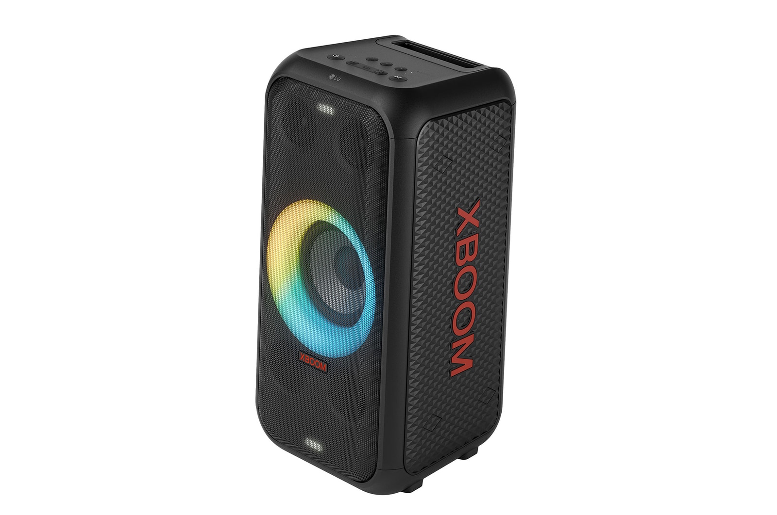 Right side forward with all lighting on. It shows XBOOM logo.