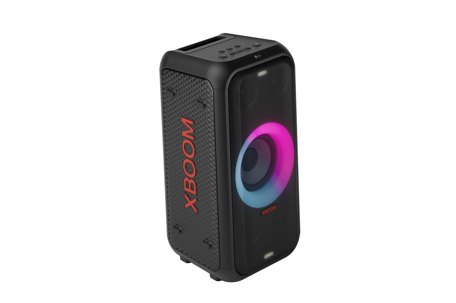 Left side forward with all lighting on.It shows XBOOM logo.