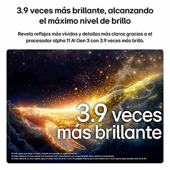 LG OLED evo AI G6 with Brightness Booster Ultra shows a dark scene where a brightly illuminated whale silhouette stands out amid glowing particles, delivering 3.9x Brighter luminance with clearer detail.