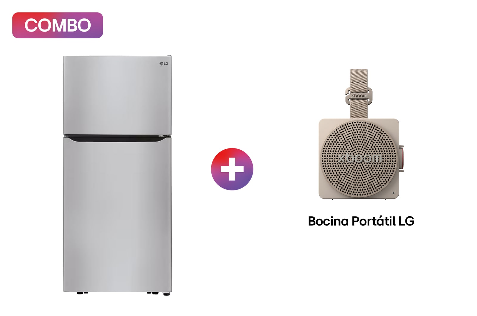 Vista frontal de Refrigerador Top Freezer 20 pies³ Inverter + LG xboom Mini by will.i.am | bocina portátil y compacta para tu estilo de vida LT5BPSXOB.MINI