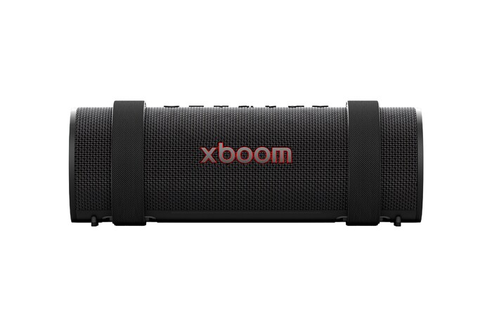 Vista frontal de la LG xboom Grab by will.i.am | Bocina Bluetooth portátil | xboom Signature Sound con portabilidad suprema