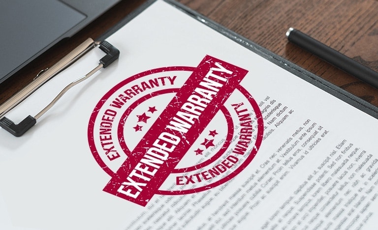 Image of document with Extended Warranty stamp.