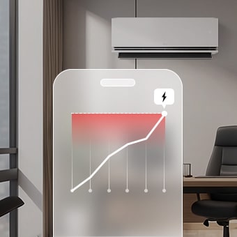 Image showing LG air conditioner’s kW Manager function on a smartphone for energy consumption control.