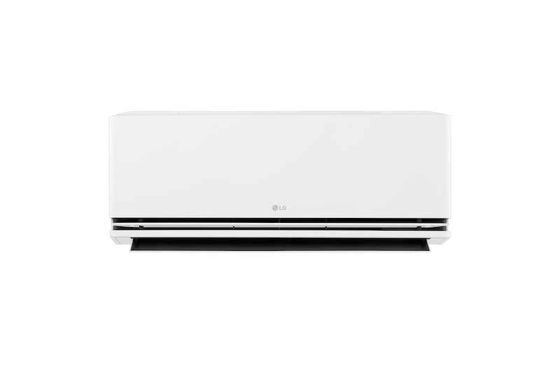 Front view of an LG air conditioner with the lower vane patially open