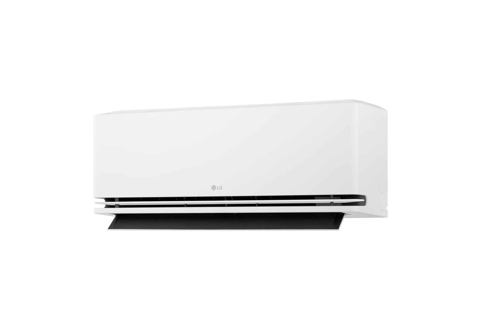 Right-side view of an LG air conditioner with the lower vane open