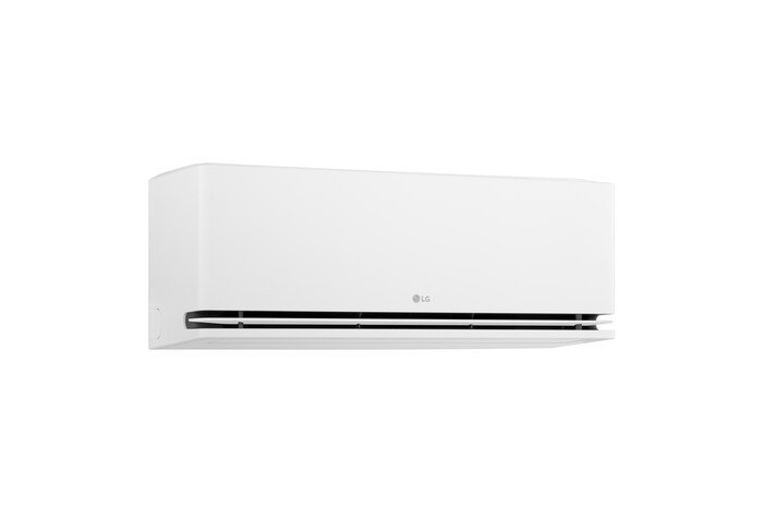 Left-side view of an LG air conditioner with the lower vane closed