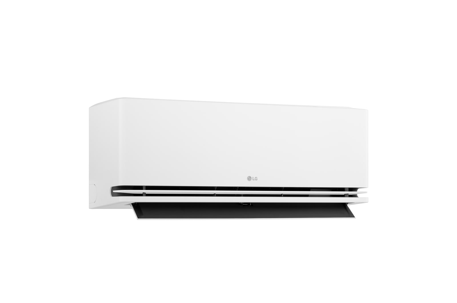 Left-side view of an LG air conditioner with the lower vane open