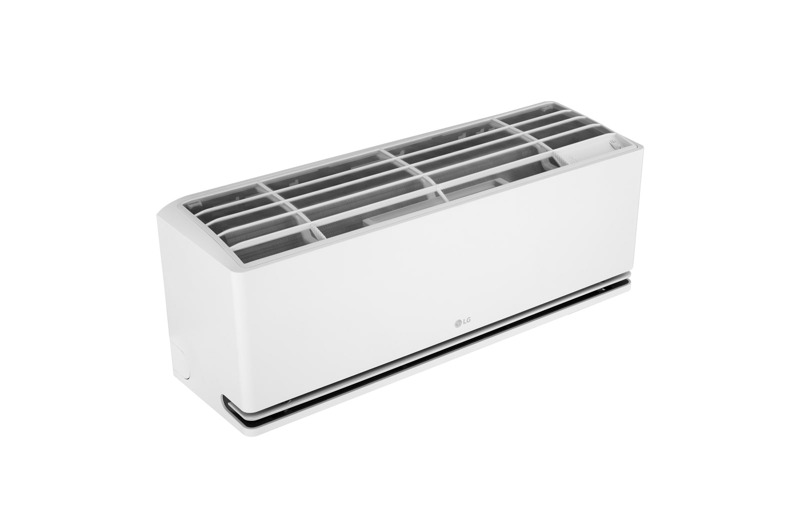 Front-left angled top view of LG air conditioner