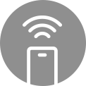 An icon image of remote control with 3 waves on top in gray.
