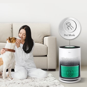 The dog and the person are together and Pet Care is emphasized in the product