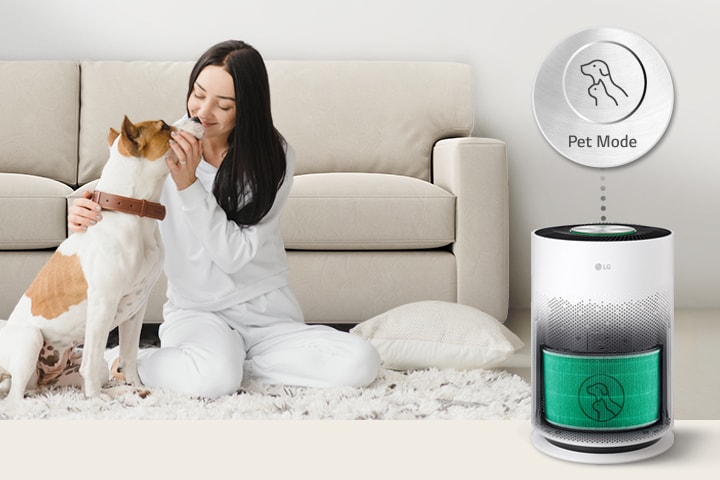 The dog and the person are together and Pet Care is emphasized in the product