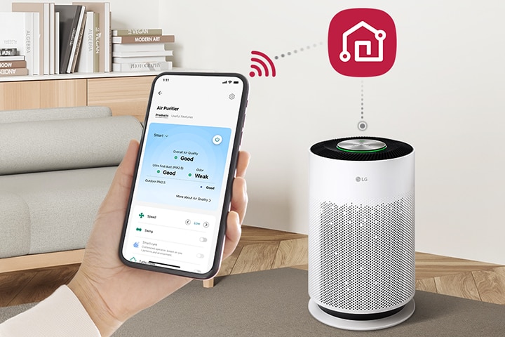 A person controls the product remotely by LG ThinQ™