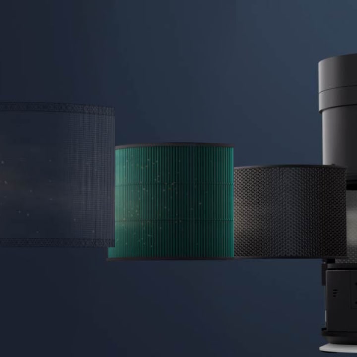 LG air purifier video showcasing the HEPA filter, highlighting air intake, multi-filtration stages, and clean air release