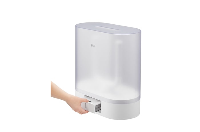 image of a hand removing the water tank from the bottom of the LG Dehumidifier Drying Case
