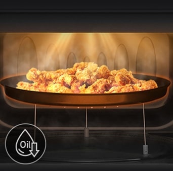 Crispy chicken is being cooked by neochef microwave oven.	
