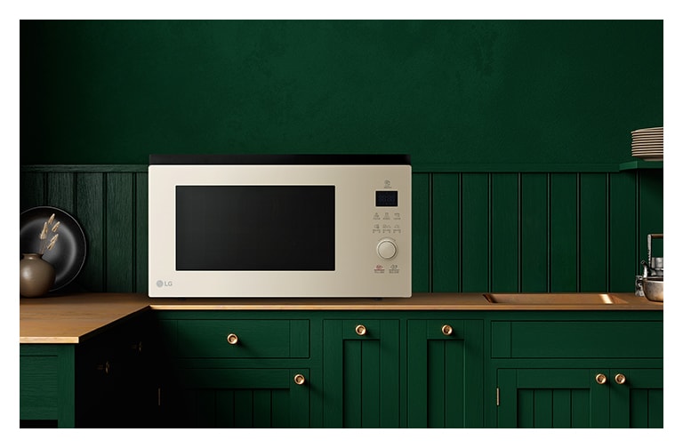 The product is LG Objet Collection NeoChef mist beige. The beige-colored products match the kitchen background in various concepts and colors.