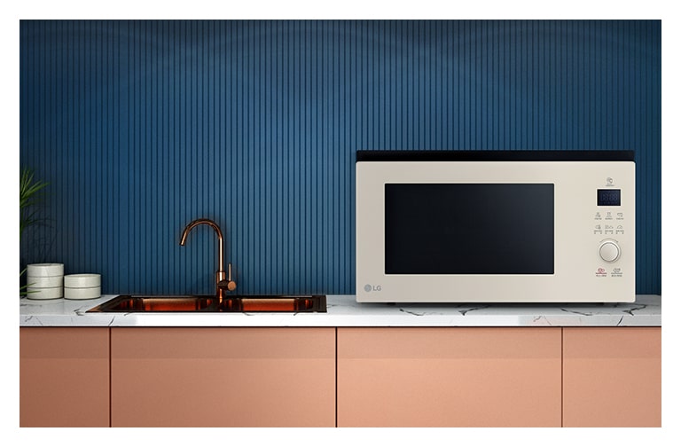 The product is LG Objet Collection NeoChef mist beige. The beige-colored products match the kitchen background in various concepts and colors.