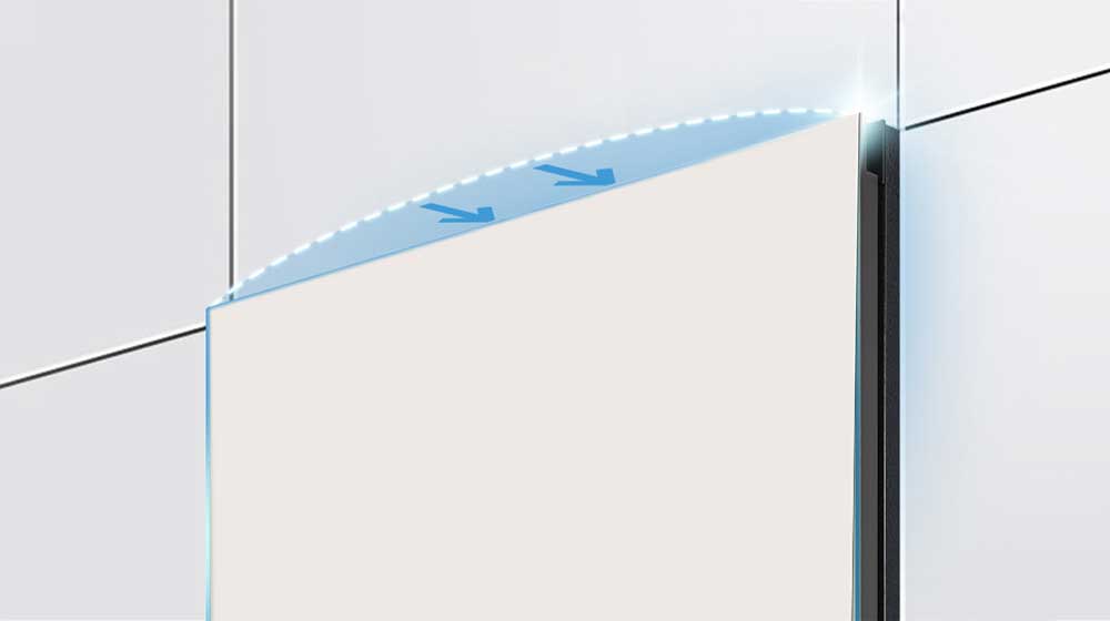 The outer rim of the product is highlighted in neon colors, showing that the surface of the product in contact with the wall is flat and free from curvature.