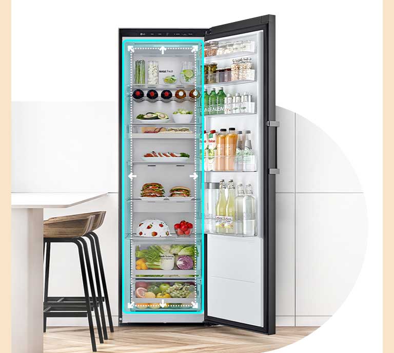 The inner rim of the product is highlighted in neon color to show a large storage space of the product with fully stored.