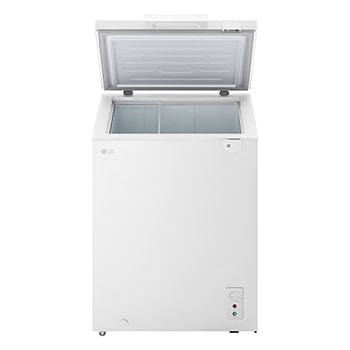 LG chest freezer side view showing door opening