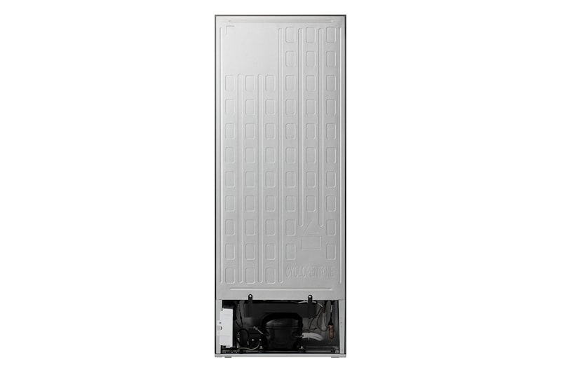 Back view of 235L Top Freezer Refrigerator Essence Matte Black with LinearCooling and Deodorizer.
