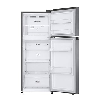 Front open view of 235L Top Freezer Refrigerator Essence Matte Black with LinearCooling and Deodorizer.
