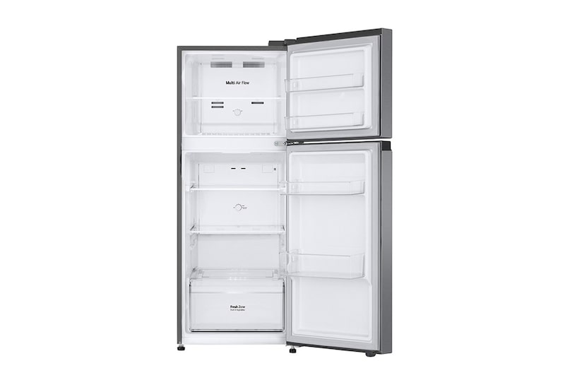 Front open view of 235L Top Freezer Refrigerator Essence Matte Black with LinearCooling and Deodorizer.