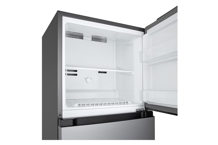 Freezer view of 235L Top Freezer Refrigerator Essence Matte Black with LinearCooling and Deodorizer.