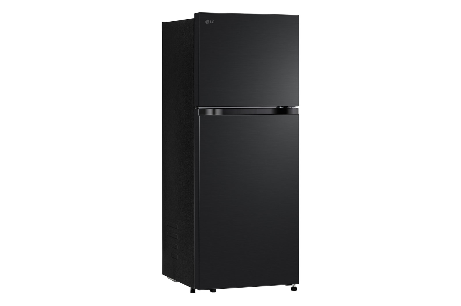 Left side view of 235L Top Freezer Refrigerator Essence Matte Black with LinearCooling and Deodorizer.