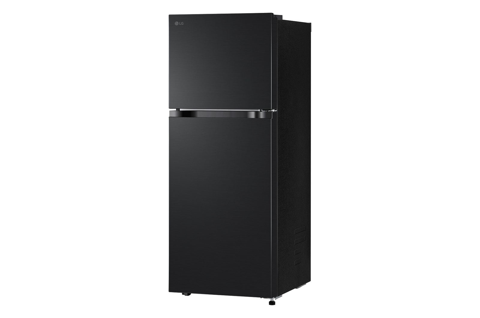 Right side view of 235L Top Freezer Refrigerator Essence Matte Black with LinearCooling and Deodorizer.