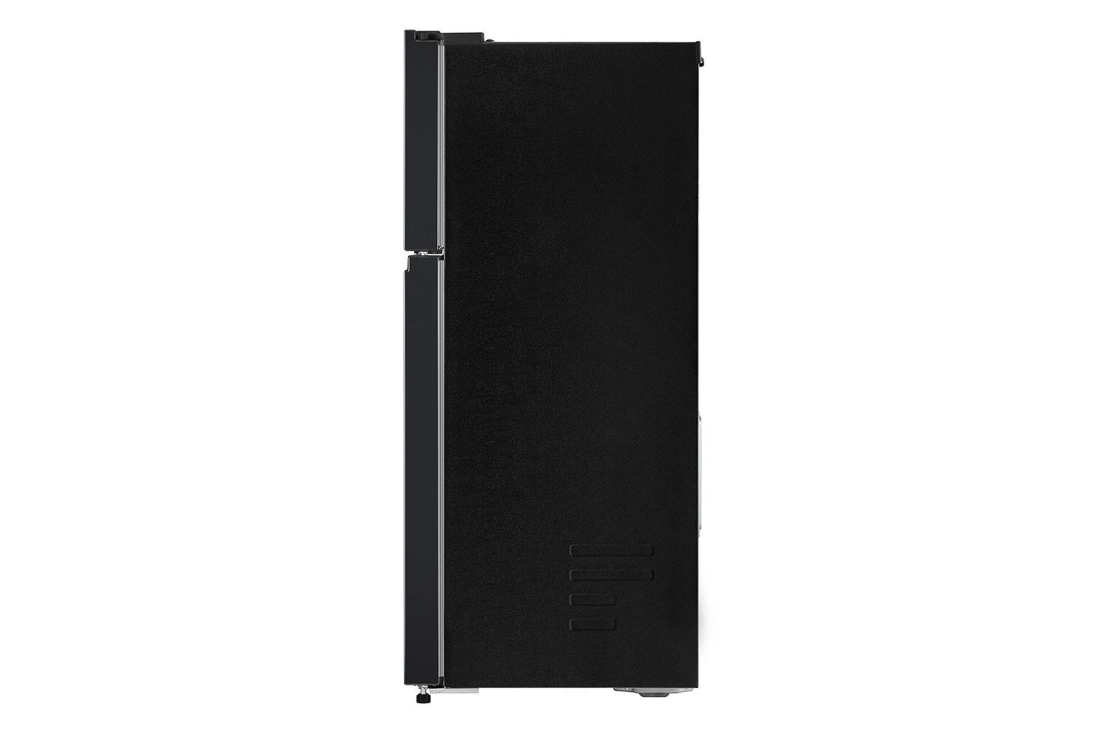 Side view of 235L Top Freezer Refrigerator Essence Matte Black with LinearCooling and Deodorizer.