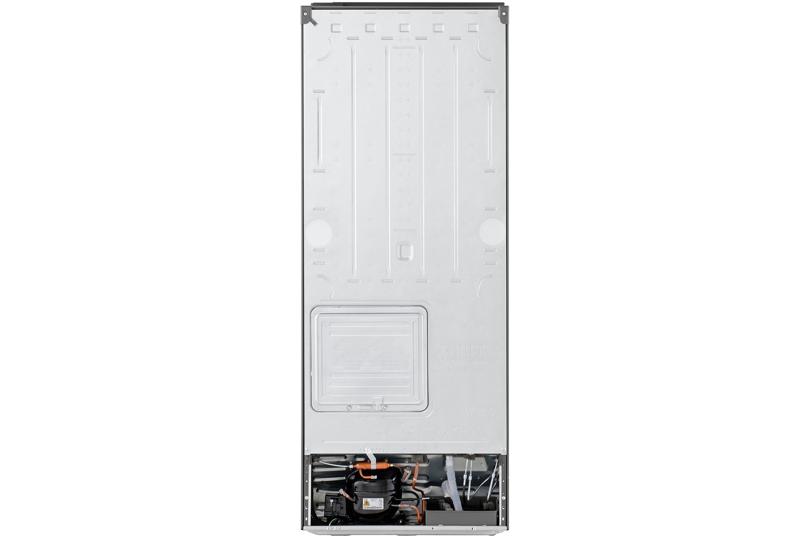 Back view of 235L Top Freezer Refrigerator Essence Matte Black with LinearCooling and Deodorizer.